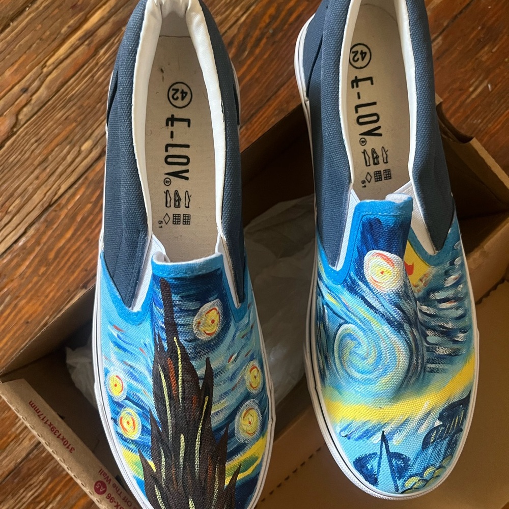 Hand-Painted Starry Sky Slip-On Canvas Shoes - Blue
